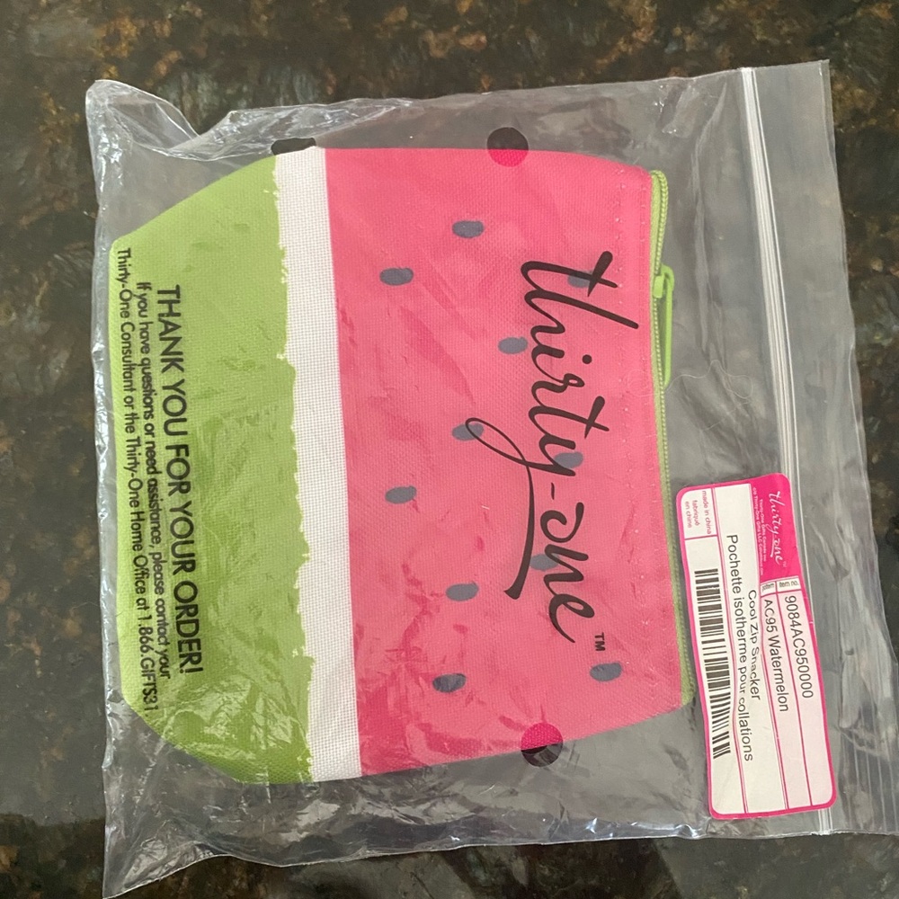 thirty-one Watermelon Print Pink and Green Zipper Pouch